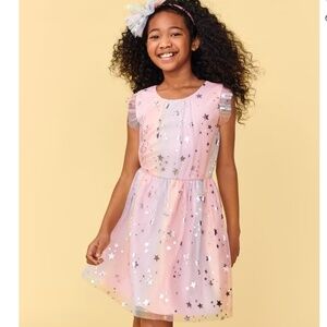 The Children's Place Flutter Sleeves Rainbow Ombre Foil Woven Dress Size 12